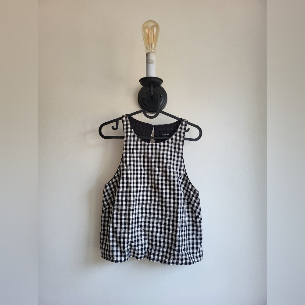 Massimo Dutti Black and White Gingham Sleeveless Blouse